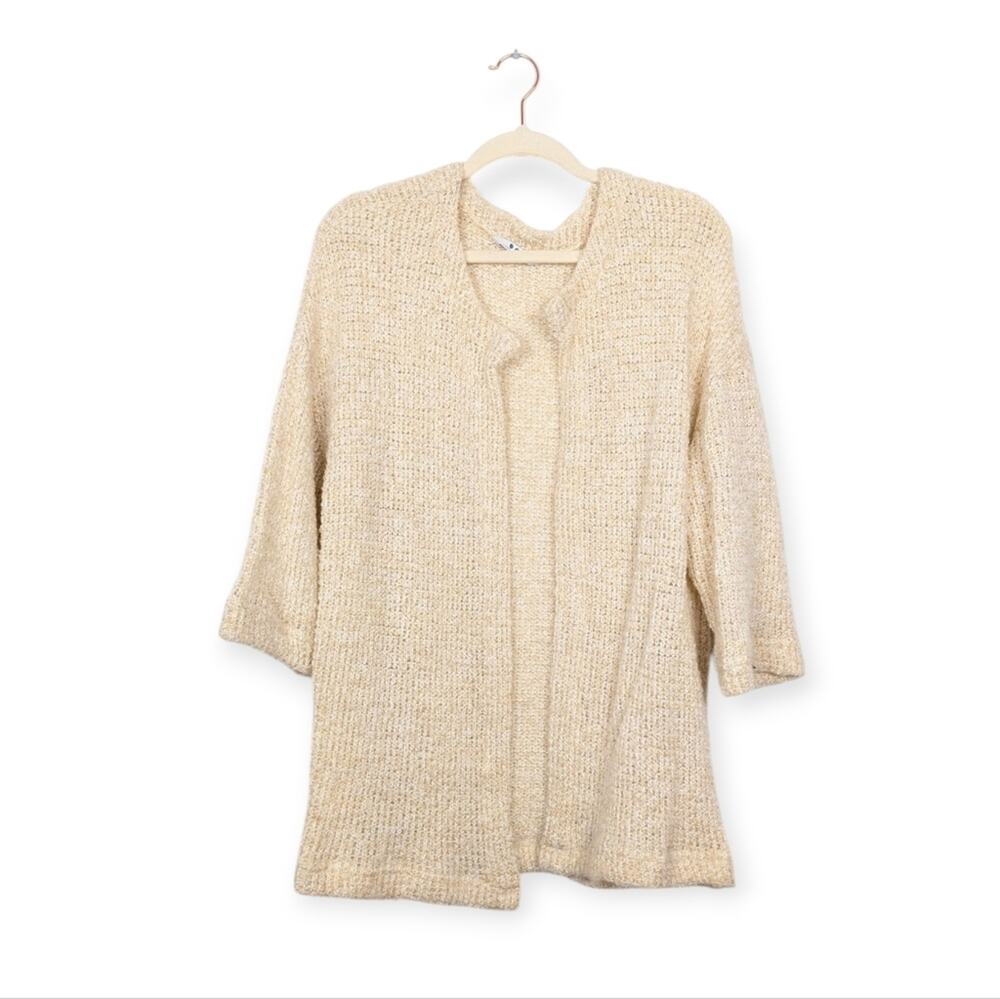 Three Dots Cream 3/4 Sleeve Open Front Cardigan Size L